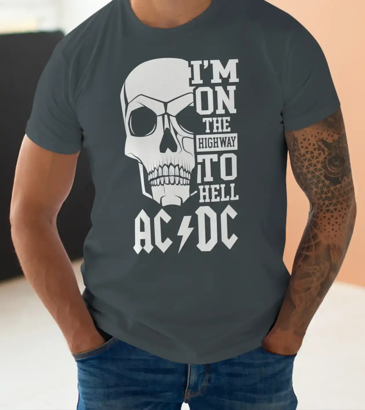 Тениска с декоративен печат - AC/DC I'm On The HightWay To Hell