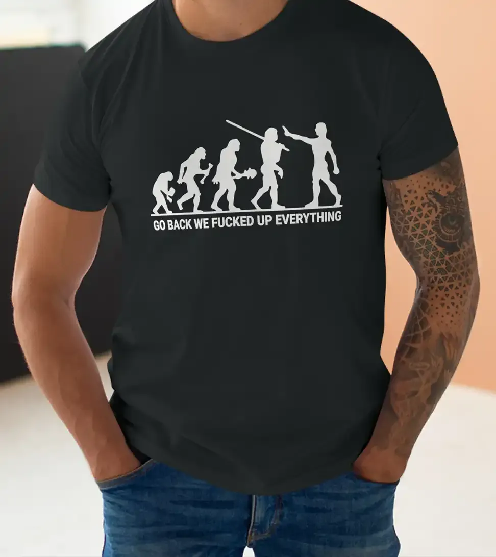 Тениска с декоративен печат Go Back We Fucked Up Everything