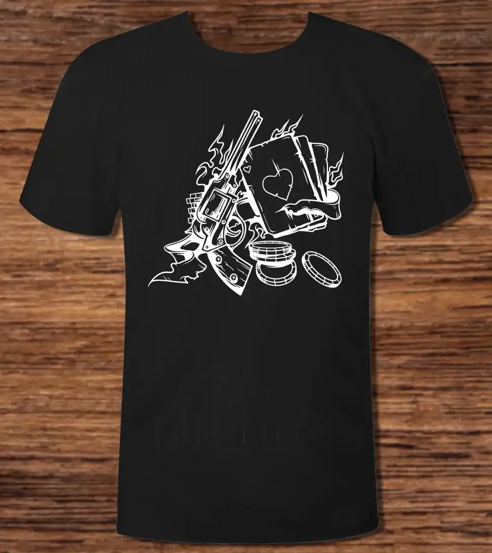 Тениска с декоративна графика - Пистолет и Карти