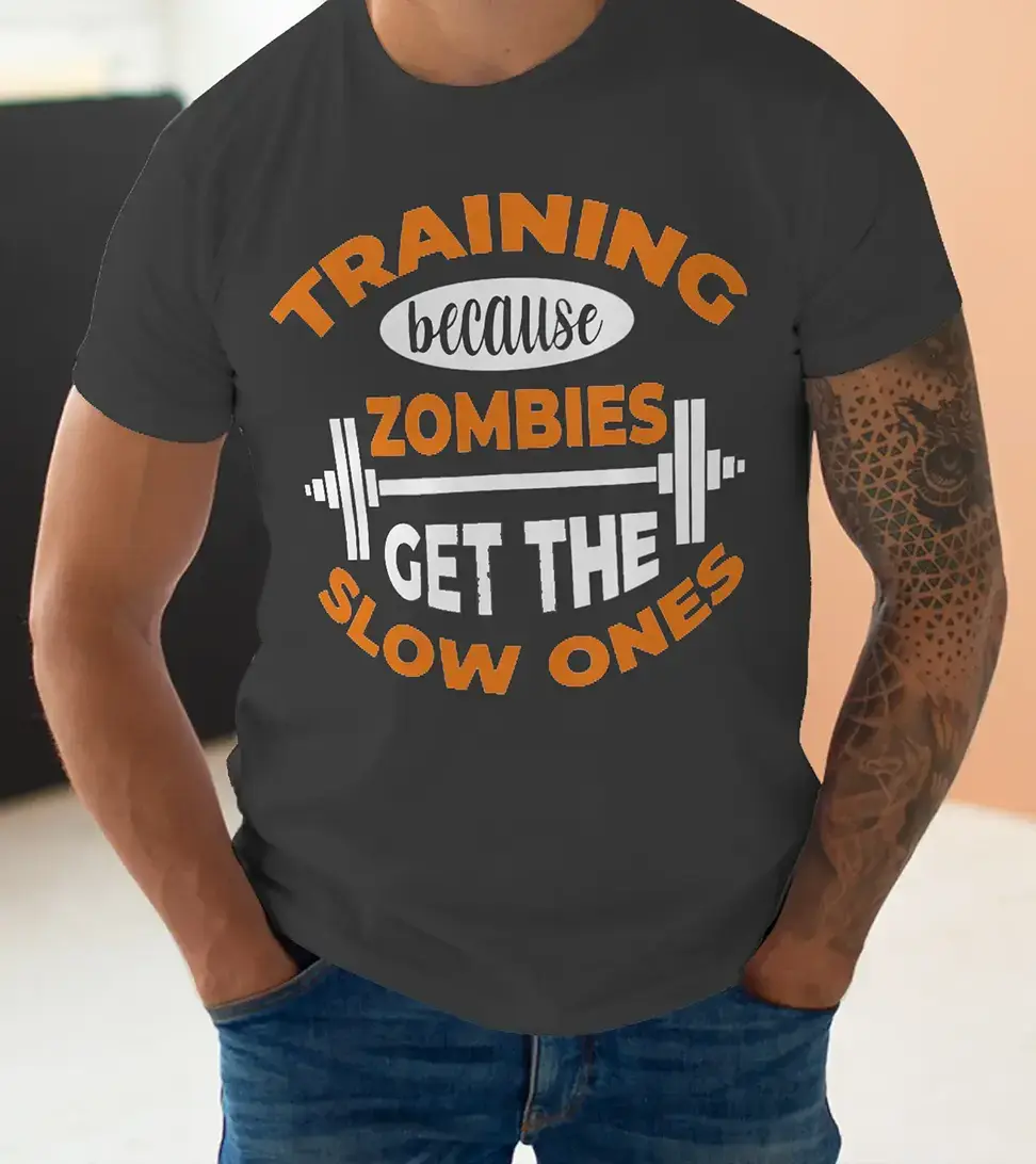 Тениска с декоративен печат - Training Because Zombies Get The Slow Ones