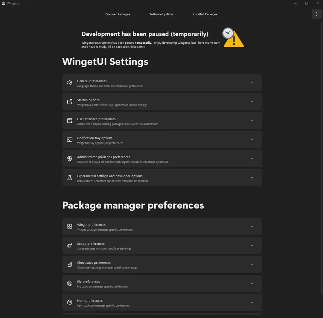 WingetUI Settings